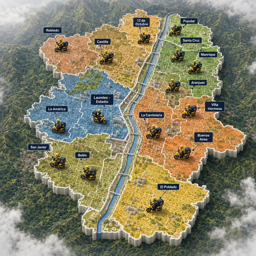 Mapa visual de cobertura de cerrajería en Medellín